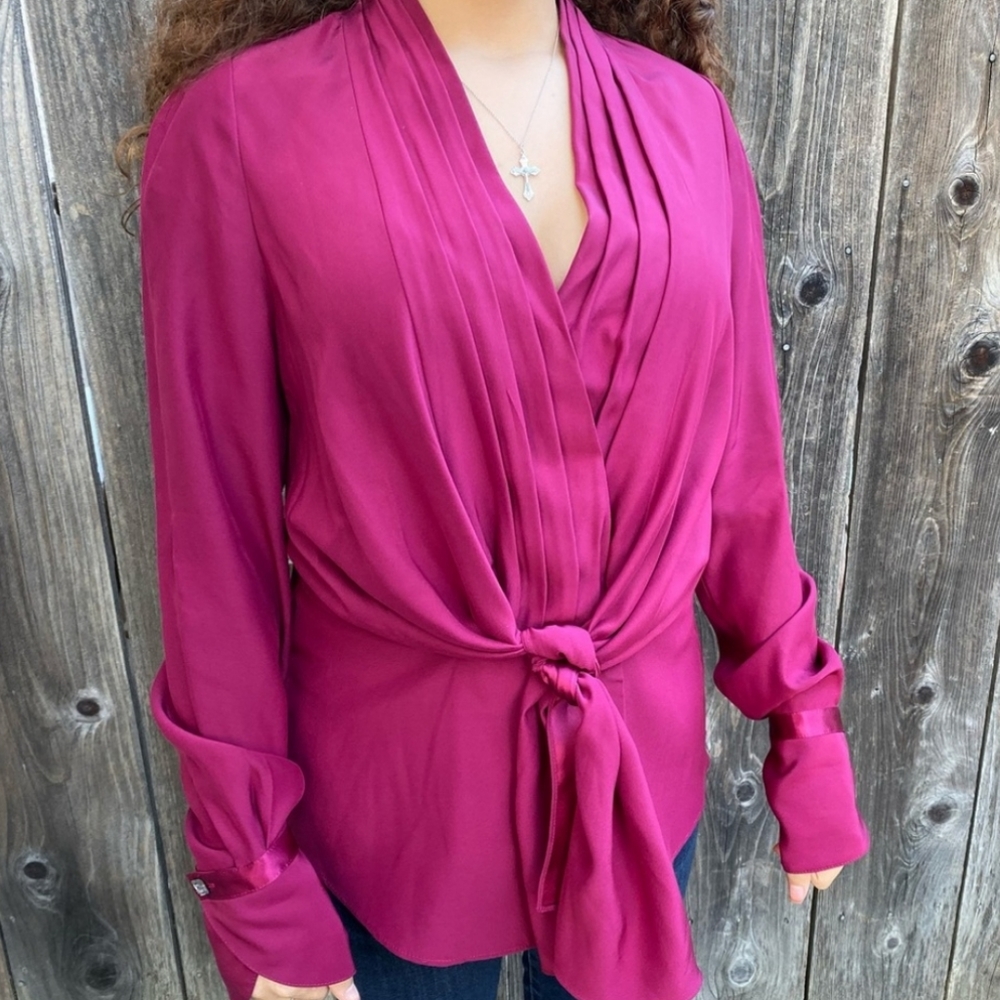 Lafayette 148 Tie Front 100% Silk Long Sleeve Top